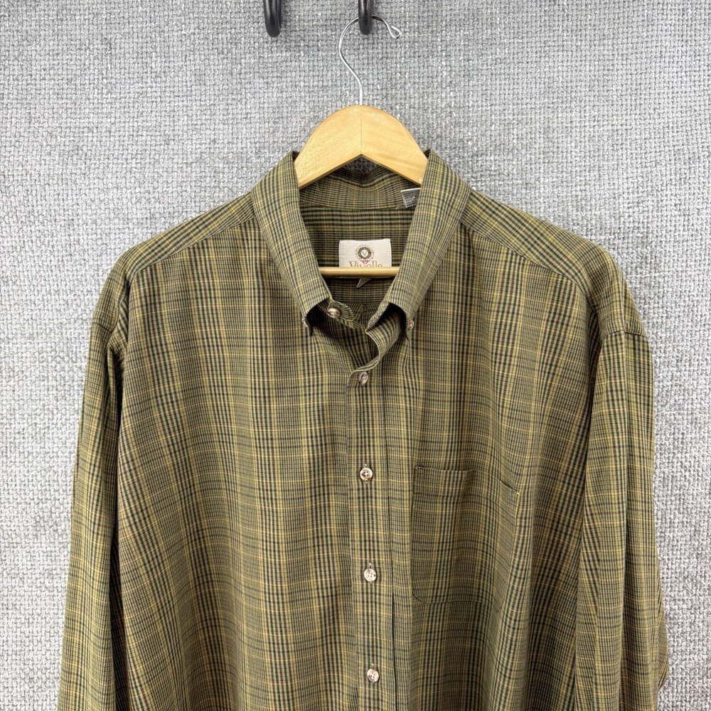 Viyella Button Down Shirt Mens XXL Green Plaid Cotton Wool Blend USA Vintage